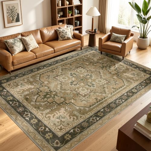 Joydeco 5x7 Brown Rugs for Living Room, Vintage Washable Rug for Bedroom - color: Beige&gray&brown, size: 5' x 7' (Rectangular)