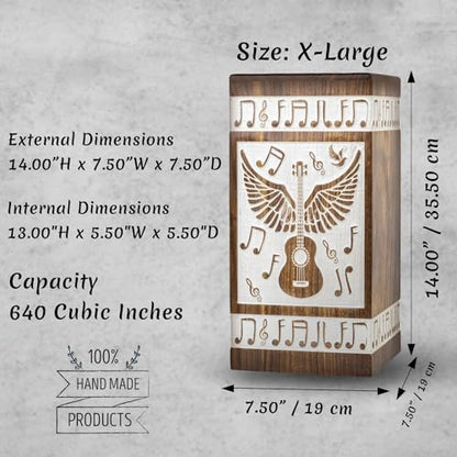 Guitar Wings Wooden Urn for Human Ashes, XX-Large 640 Cu in, White - color: Antique White, size: XX-Large (640 Cu In, Companion)
