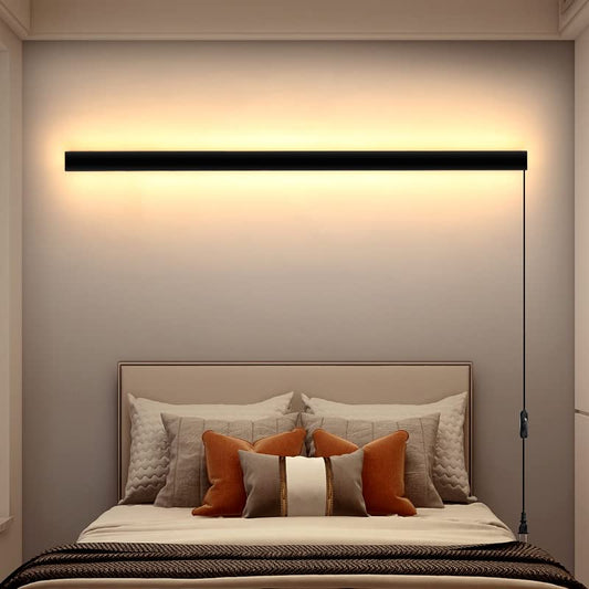 KELUOLY Modern Plug in Long Wall Sconce, 39" Black Matte LED Wall Lights, 20W Warm White 3000K Acrylic Indoor Wall lamp, with 59" Plug Cable for Bedroom, Living Room, Hallway - color: Black, size: 39.3 inches