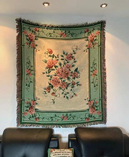 Rose Jacquard Woven Tapestry Throw Blanket 50"x60" - color: Rose
