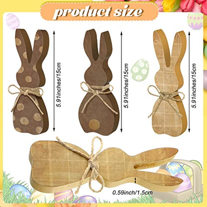 Karenhi 3 Pcs Easter Wooden Bunny Decor Sign with Rope, Cute Style