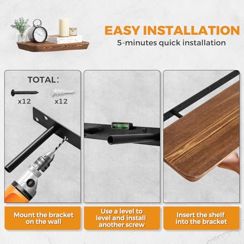 16x6.8x1.6in Slanted Solid Wood Floating Wall Shelves 2-Pack Brown - color: Brown, size: 16"-Set of 2