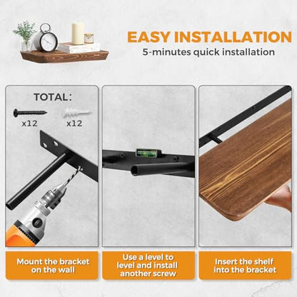 16x6.8x1.6in Slanted Solid Wood Floating Wall Shelves 2-Pack Brown - color: Brown, size: 16"-Set of 2