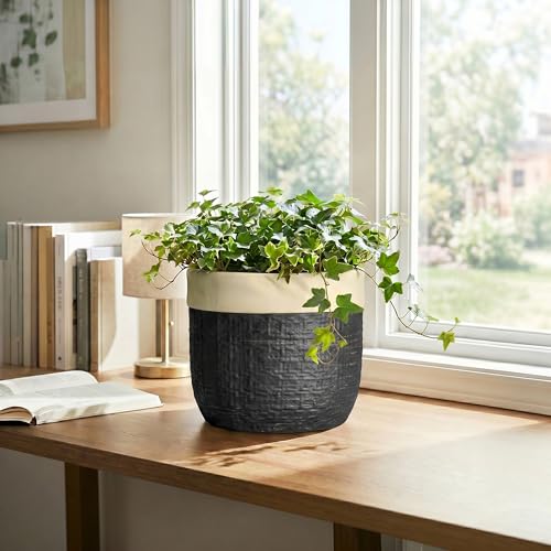 8 Inch Planter, Ceramic Pots for Plants, Round Flower Pot, Black - color: Black, size: 8 Inch