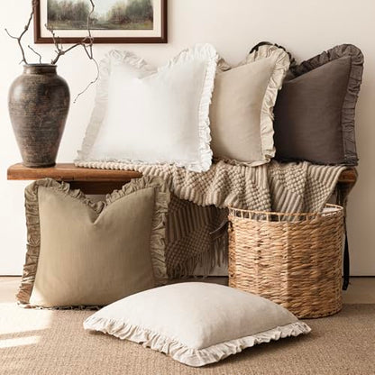 Foindtower Linen Fringe Ruffle Throw Pillow Covers 18×18 Inch Light Brown - color: Cocoa Brown, size: 18" x 18" (Pack of 2)