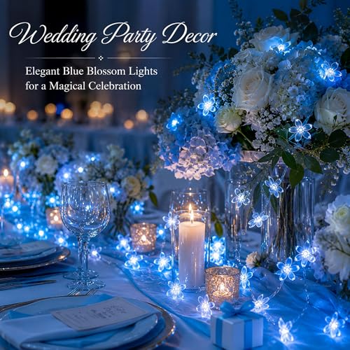 Connectable 33ft 100 LED Plug in Blue Flower Fairy Lights String Decor - color: Blue