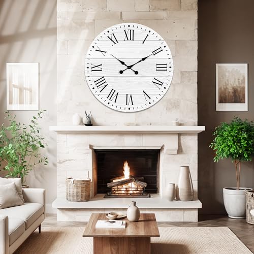 Large Wall Clock with Roman Numeral, 35.5” Shiplap Farmhouse Hanging Clock - color: White, size: 35.5 Inch