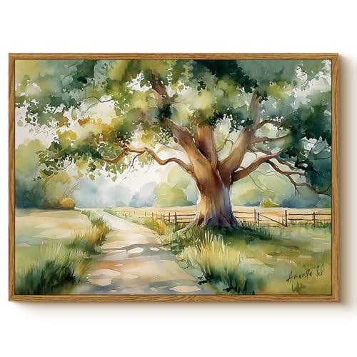 WHASAYART Framed Green Nature Farmhouse Landscape Canvas Wall Art 12"x16" - color: Time Under the Tree, size: 16"L x 12"W