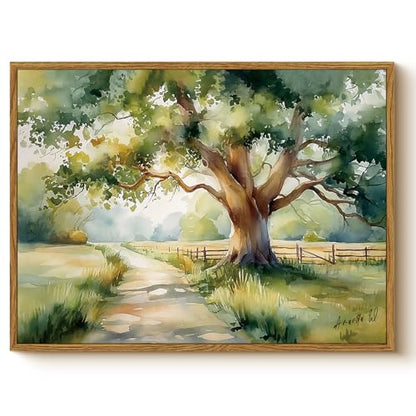 WHASAYART Framed Green Nature Farmhouse Landscape Canvas Wall Art 12"x16" - color: Time Under the Tree, size: 16"L x 12"W