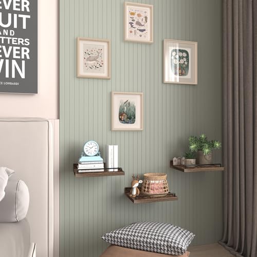 RYOFOBETTO Small Floating Shelf, 6 X 9 Inches Farmhouse Wall Shelves for Living Room, Bedroom, Picture Frames, Plants, Kitchen, Set of 3 (Brown) - color: Dark Brown, size: 9"