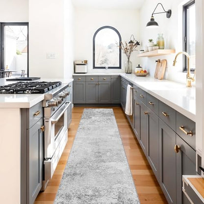 Washable Runner Rug 2x8: Non Slip Low Pile Abstract Rugs for Kitchen Grey - color: Grey, size: 2' x 8' (Runner)