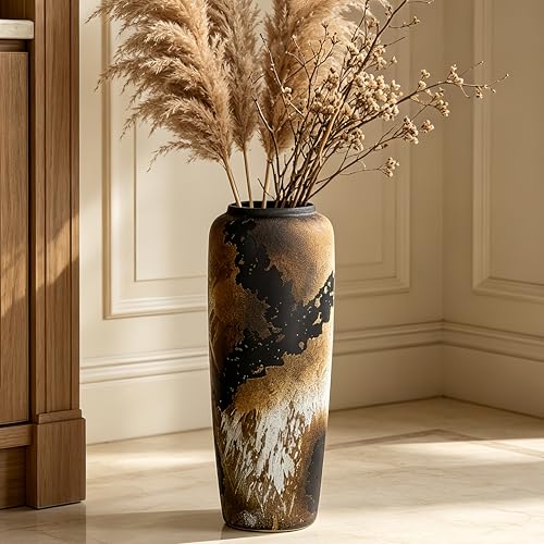 Black Rustic Ceramic Floor Vase, 19.7 Inch, Large Farmhouse Decor - size: 19.7 Inch
