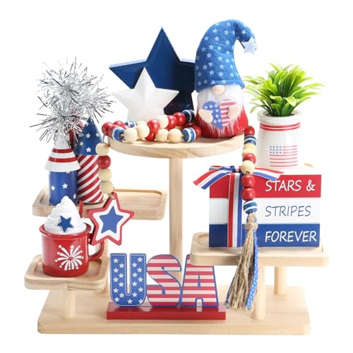 4th of July Decorations for Home Office Indoor 8 Pcs Tiered Tray Decor - color: 4th of July
