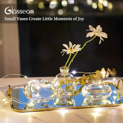 Glasseam Glass Bud Vase for Centerpieces: 12Pcs Clear Mini Small Vases Bulk - color: Gold Rim, size: 4 Sets