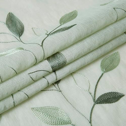 Bujasso Embroidered Leaf Sheer Curtains, Sage Green 38" Wx63 Lx2 - color: Sage Green, size: 38"W x 63"L (Pack of 2)