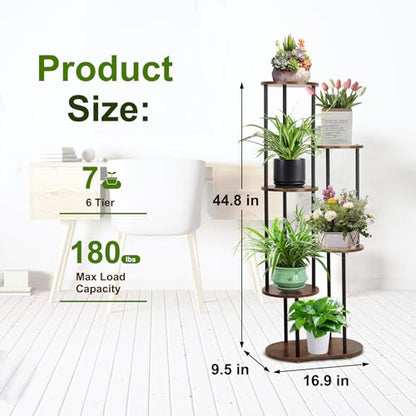 Plant Stand Indoor - 44.8 Inch Tall 6 Tier 7 Pot Vertical Plant Rack, Black