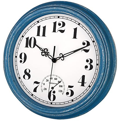 zyzamay 12 Inch Indoor Outdoor Battery Operated Wall Clocks, Blue - color: Blue