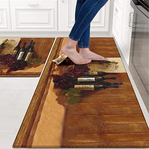 Wine Kitchen Rugs and Mats for Floor 2 Piece Sets, Farmhouse Wine Kitchen Rug in Front of Sink for Standing for Country Kitchen Decor 17"X30"+17"X47" - color: Wine Kitchen Mat-2
