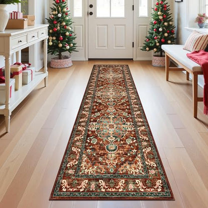 U'Artlines 2' x 8' Boho Hallway Runner Rug, Washable Carpet, Rust＆Teal - color: Rust＆teal, size: 2' x 8' (Runner)