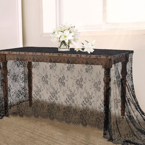 Black Tablecloth Lace Table Fabric 2pcs 60x120 Inch for Scary Movies - color: Black, size: 120" x 60" (2Pcs Rectangular)