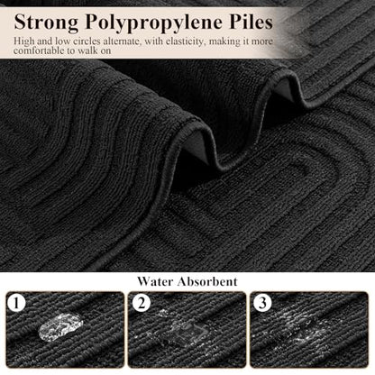 U'Artlines Kitchen Rugs and Mats Set of 3, Black 20x32+20x48+20x59 - color: Black