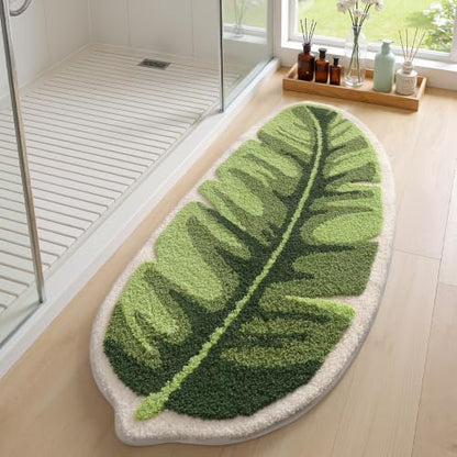 LUMI Cute Bathroom Rug Green Leaf, Absorbent Non Slip Bath Mat, 24"x48" - color: Ample Palm Leaf-large
