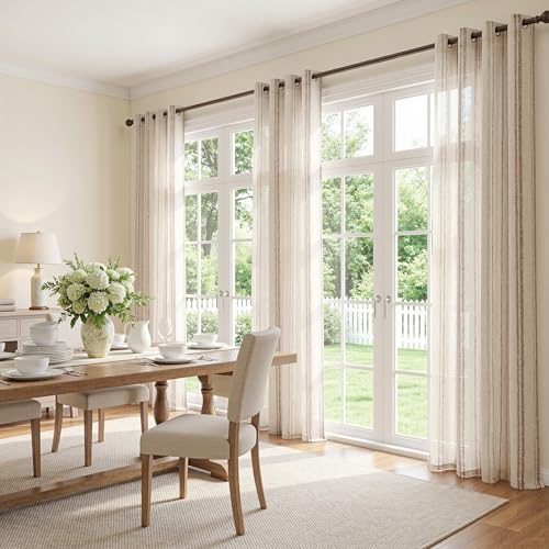 MYSKY HOME Farmhouse Striped Linen Curtains for Bedroom 52x63,2 Panels - color: Taupe, size: 52"W x 63"L (Pack of 2)
