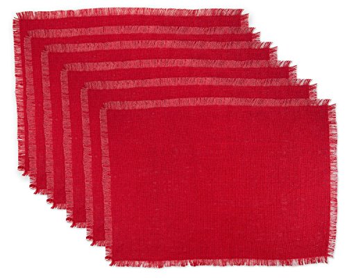 DII 100% Jute/Burlap Rustic Weave Placemats, Set, 13x19 inch Tango Red - color: Solid Tango Red, size: Placemat Set, 13x19"