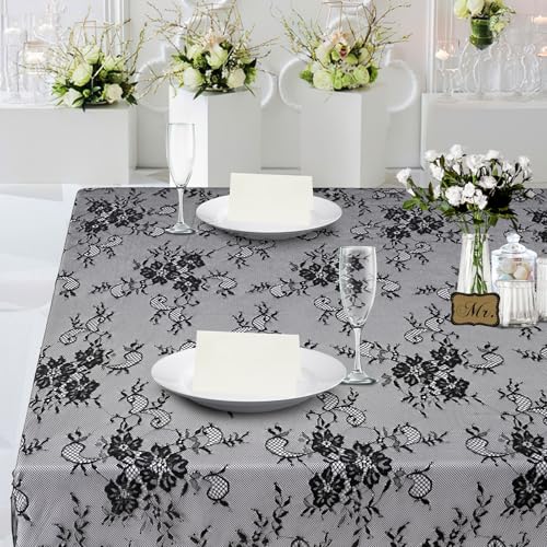 Black Tablecloth Lace Table Fabric 2pcs 60x120 Inch for Scary Movies - color: Black, size: 120" x 60" (2Pcs Rectangular)