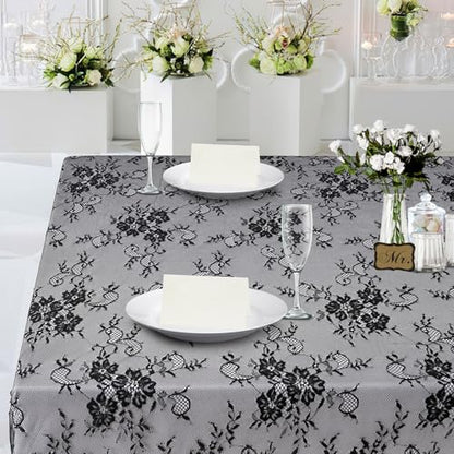 Black Tablecloth Lace Table Fabric 2pcs 60x120 Inch for Scary Movies - color: Black, size: 120" x 60" (2Pcs Rectangular)