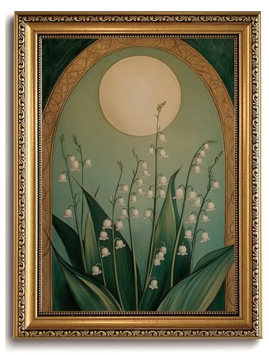 Lily of the Valley Wall Art Moody Picrure Wall Decor Dark Floral Canvas Art - color: Green Floral, size: 16"L x 12"W