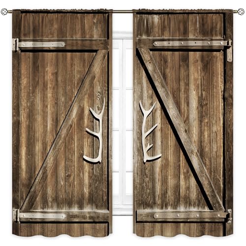 Rustic Western Farmhouse Wooden Country Living Room Bedroom Window Curtains - color: D-brown, size: 42"W x 63"L (Pack of 2)