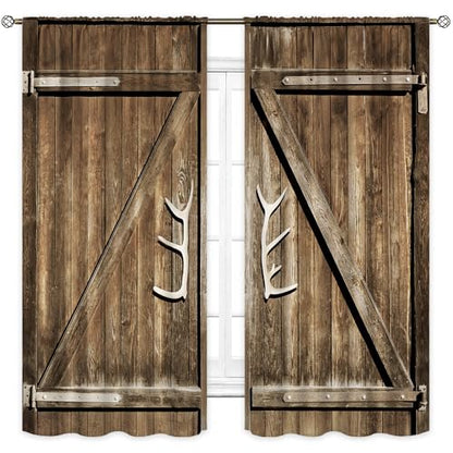 Rustic Western Farmhouse Wooden Country Living Room Bedroom Window Curtains - color: D-brown, size: 42"W x 63"L (Pack of 2)