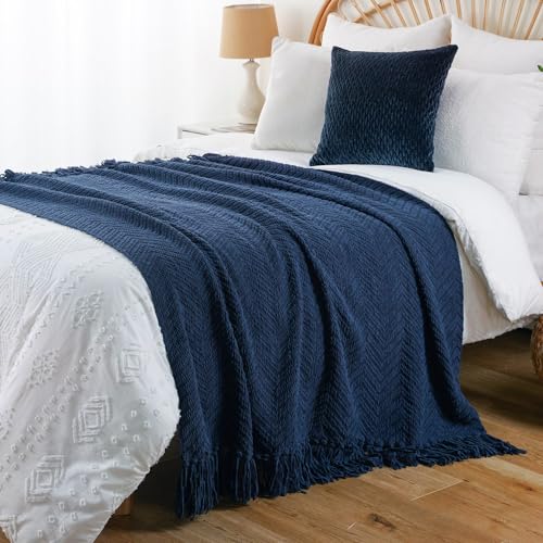 BATTILO HOME Navy Blue Throw Blanket for Couch, 60"x80" - color: Navy, size: 60"x80"