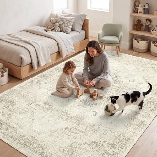 Garvee Beige Boho Washable 4x6 Area Rug for Nursery Bedroom - color: Beige, size: 4' x 6' (Rectangular)