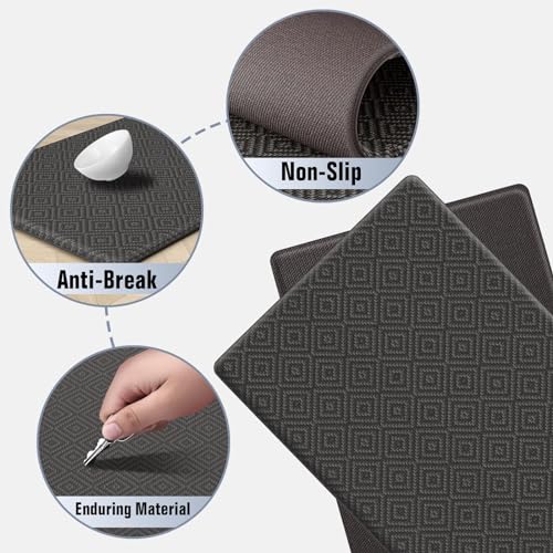 Kitchen Mat 2PCS Kitchen Rugs Cushioned Anti-Fatigue Rug Standing Desk Mat - color: Dark Grey, size: 59"L x 17.3"W x 0.4"Th