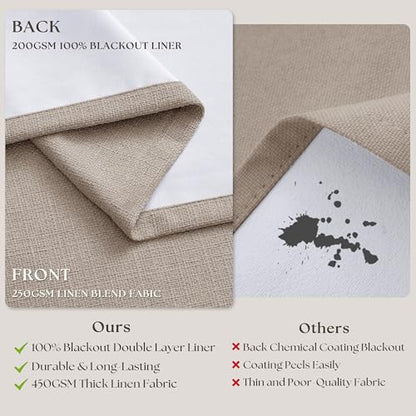 Burlywood Birch Pinch Pleated Blackout 100 Inch Linen Curtains Dual Layer - color: Burlywood Birch, size: 40"W x 100"L (Pack of 2)
