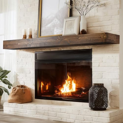 72x8x3in Rustic Fireplace Mantel Pine Wood, Weathered Brown - color: Weathered Brown, size: 72x3x8-hollow