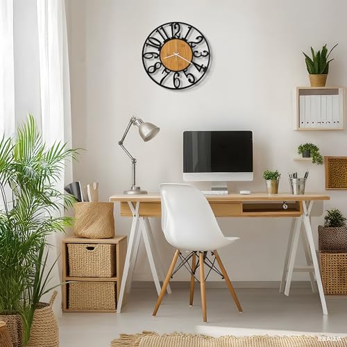 Maxstar 16" Silent Wall Clock – Battery Operated, Rustic Metal & Wood - color: Yellow, size: 16 Inch