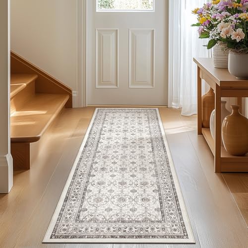 jinchan 2x6 Vintage Floral Runner Rug, Washable Entryway Rug, Beige - color: Multi Beige, size: 2' x 6' (Rectangular)