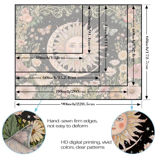 Aipon Boho Vintage Sun and Moon Hippie Floral Tapestry 80 x 60 Inch - color: Black Sun Daisy, size: 80"L x 60"W