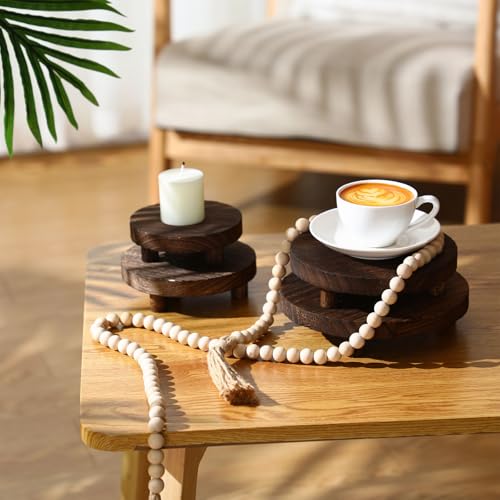Geetery 4 Pcs Wooden Risers for Display Wood Pedestal Stand, Brown - color: Brown