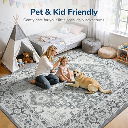 Lessymo Area Rugs 7x10 for Living Room, Washable Rugs Non-Slip, Grey White - color: Grey Beige, size: 7' x 10' (Rectangular)