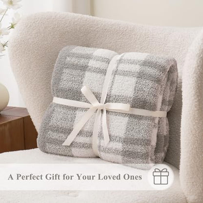 Battilo Farmhouse Checkered Throw Blanket for Couch, 50"x60" - color: Grey