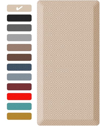 Ophanie Kitchen Mats for Floor,3/4 inch Thick,20x48 Anti Fatigue Cushioned Mat,Kitchen Rugs,Waterproof,Comfort Ergonomic Standing Mat for Office,Home,Sink with 99+ Pairs of Anti-Slip Bottom Ridges - color: Beige, size: 20"L x 48"W x 0.8"Th
