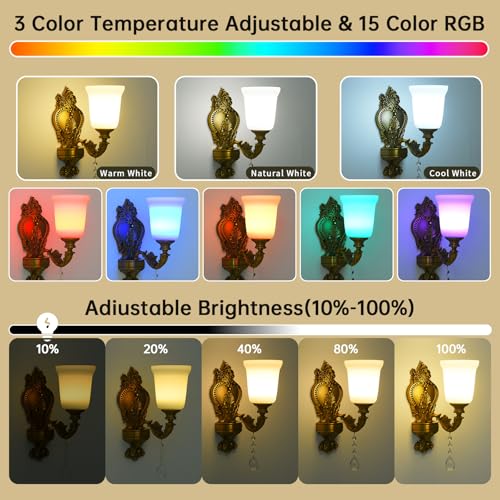 Battery Operated Wall Sconce Set of 2, RGB Dimmable Rechargeable Wall Light with Glass Shade, 48hr Battery Life Wireless Sconce with Remote Control Timer, Farmhouse Rustic Style Wall Lighting Fixture - color: 2 Pack