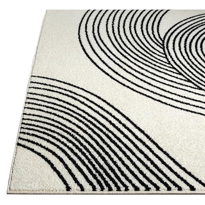 Abani Cream and Black Swirl Area Rug | 8" x 10" Beige Carpet with Wave Pattern | Modern Rug for Living Room, Bedroom and Office | Nuevo Collection - color: Cream, size: 7'9" x 10'2" (Rectangular)