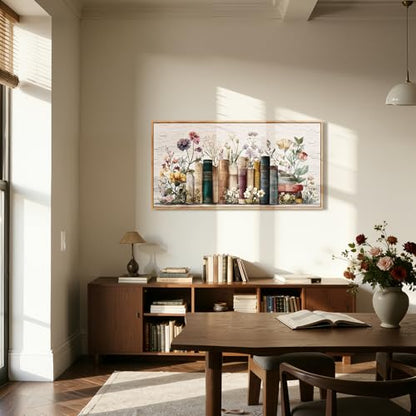crmotu Bookish Large Wall Art, Floral Still Life Canvas Prints 20"x40" - color: Emerald Brown, size: 40"L x 20"W