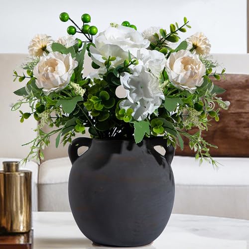 Black Vase Home Decor - 6in Ceramic Vase for Flowers - Small Round Vases for Decor - Farmhouse Vases for Pampas Grass, Decorative Vase for Bouquet, Lyeec Clay Pottery Rustic Terracotta Vase - color: 112-7-6in
