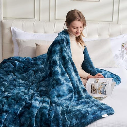 NEWCOSPLAY Faux Fur Sherpa Throw Blanket for Couch, Dark Blue, 50"x60" - color: Dark Blue, size: Throw(50"x60")
